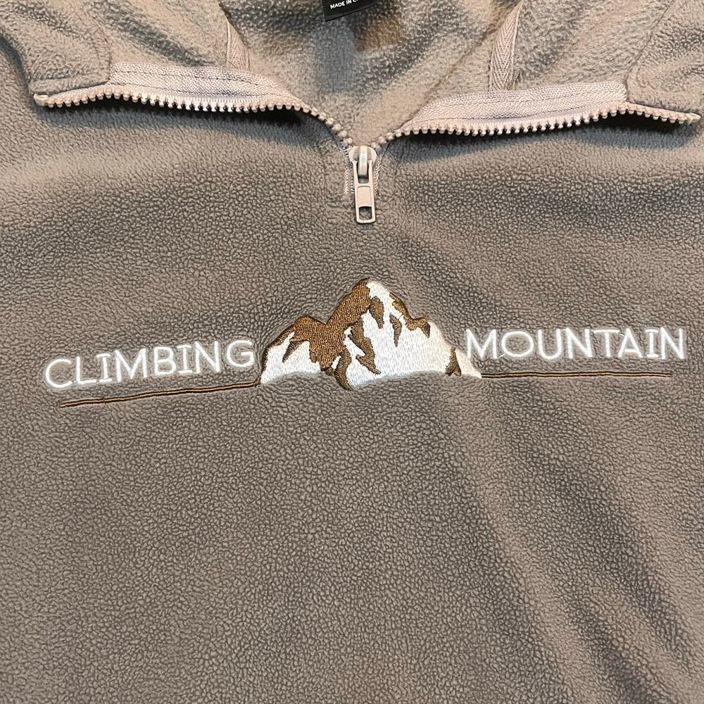 Men’s Medium Climbing Mountain‎ Brown Sweater Shirt 1/4 Zip Long Sleeve Graphic